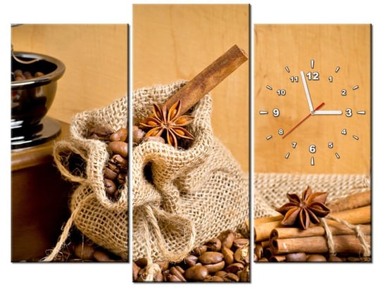 Obraz z zegarem, Aromatyczna kawa, 3 elementy, 90x70 cm Oobrazy