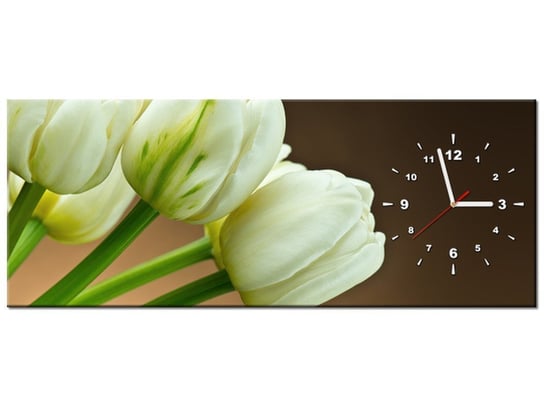 Obraz z zegarem, Białe tulipany, 1 element, 100x40 cm Oobrazy