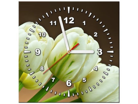 Obraz z zegarem, Białe tulipany, 1 element, 30x30 cm Oobrazy