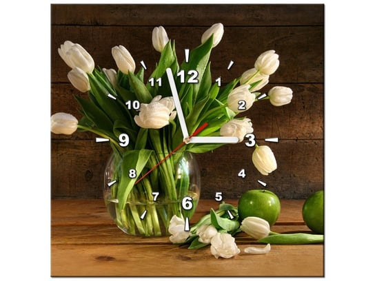 Obraz z zegarem, Białe tulipany, 1 element, 40x40 cm Oobrazy