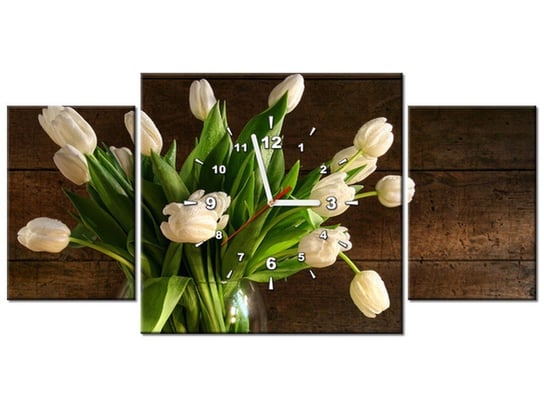 Obraz z zegarem, Białe tulipany, 3 elementy, 80x40 cm Oobrazy