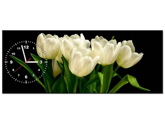 Obraz z zegarem, Białe tulipany Mark Freeth, 1 element, 100x40 cm Oobrazy