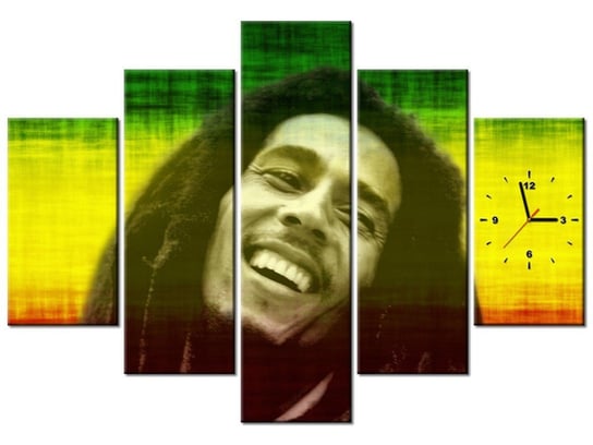 Obraz z zegarem, Bob Marley, 5 elementów, 150x105 cm Oobrazy