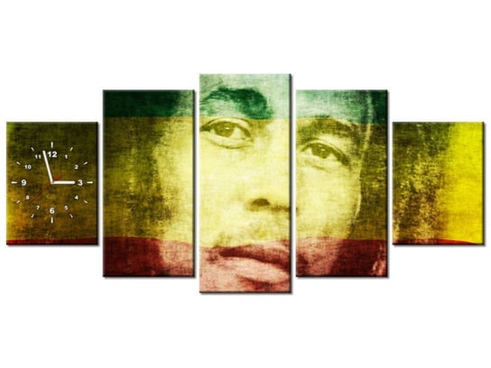 Obraz z zegarem, Bob Marley, 5 elementów, 150x70 cm Oobrazy