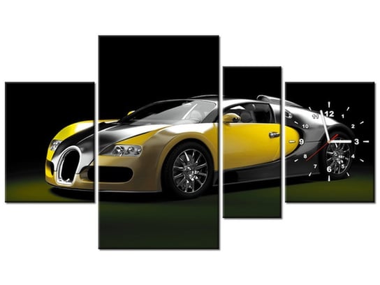 Obraz z zegarem, Bugatti Veyron, 4 elementy, 120x70 cm Oobrazy