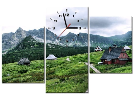 Obraz z zegarem, Chaty tatrzańskie, 3 elementy, 90x60 cm Oobrazy