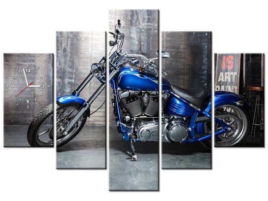 Obraz z zegarem, Chromowany motocykl, 5 elementów, 150x105 cm Oobrazy