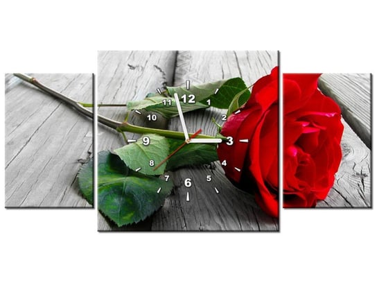 Obraz z zegarem, Czerwona róża, 3 elementy, 80x40 cm Oobrazy