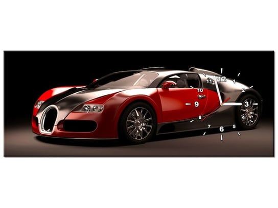 Obraz z zegarem, Czerwone Bugatti Veyron, 1 element, 100x40 cm Oobrazy