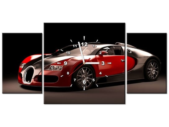 Obraz z zegarem, Czerwone Bugatti Veyron, 3 elementy, 80x40 cm Oobrazy
