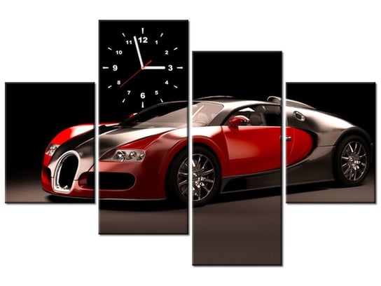 Obraz z zegarem, Czerwone Bugatti Veyron, 4 elementy, 120x80 cm Oobrazy