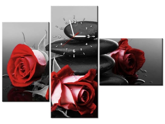 Obraz z zegarem, Czerwone róże, 3 elementy, 100x70 cm Oobrazy
