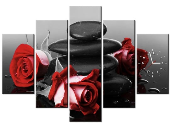 Obraz z zegarem, Czerwone róże, 5 elementów, 150x105 cm Oobrazy