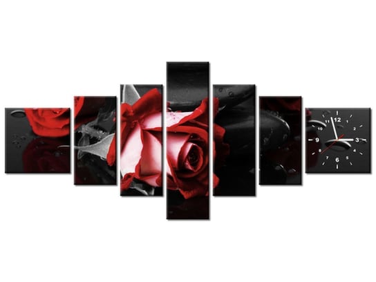 Obraz z zegarem, Czerwone róże, 7 elementów, 160x70 cm Oobrazy