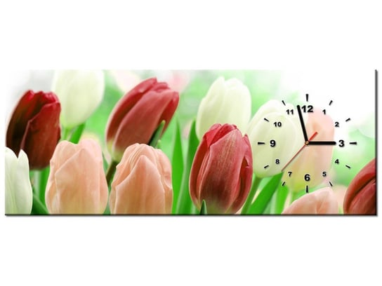 Obraz z zegarem, Czerwone tulipany, 1 element, 100x40 cm Oobrazy