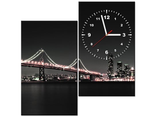 Obraz z zegarem, Czerwony most w San Francisco - Tanel Teemusk, 2 elementy, 60x60 cm Oobrazy