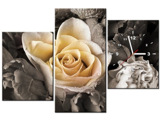 Obraz z zegarem, Delikatna róża, 3 elementy, 90x60 cm Oobrazy