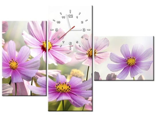 Obraz z zegarem, Delikatne kwiaty, 3 elementy, 100x70 cm Oobrazy