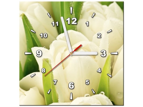 Obraz z zegarem, Delikatne tulipany, 1 element, 30x30 cm Oobrazy