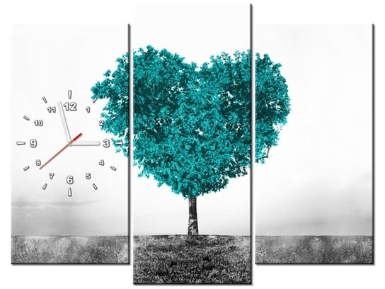 Obraz z zegarem, Drzewko miłości, 3 elementy, 90x70 cm Oobrazy