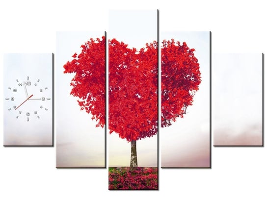 Obraz z zegarem, Drzewko miłości, 5 elementów, 150x105 cm Oobrazy