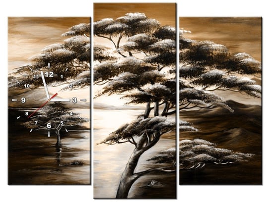 Obraz z zegarem, Drzewo snów, 3 elementy, 90x70 cm, brązowy Oobrazy