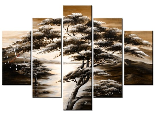 Obraz z zegarem, Drzewo snów w brązach, 5 elementów, 150x105 cm Oobrazy