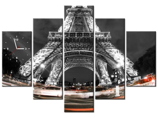 Obraz z zegarem, Eiffel Tower, 5 elementów, 150x105 cm Oobrazy
