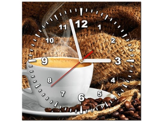 Obraz z zegarem, Filiżanka kawy, 1 element, 30x30 cm Oobrazy