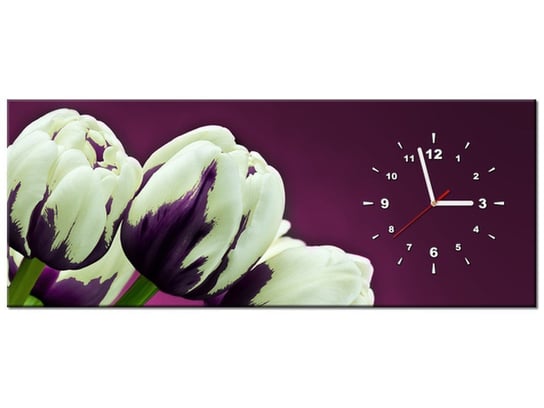 Obraz z zegarem, Fioletowe tulipany, 1 element, 100x40 cm Oobrazy