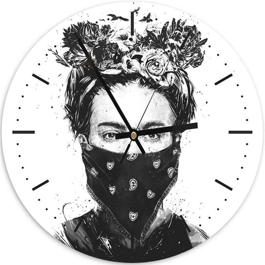 Obraz z zegarem, Frida Kahlo w bandamie i z kwiatami na głowie - 40x40 Feeby