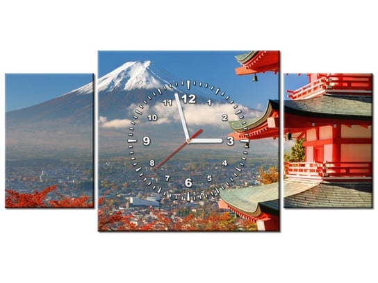 Obraz z zegarem, Fudżi, 3 elementy, 80x40 cm Oobrazy