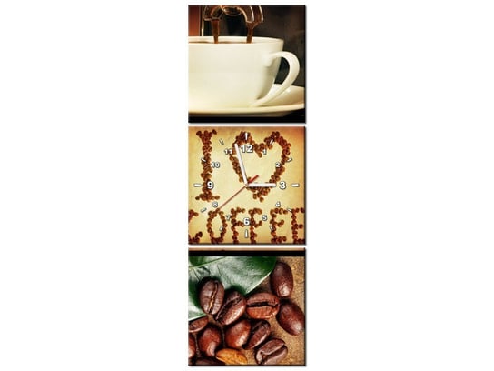 Obraz z zegarem, I love Coffee, 3 elementy, 30x90 cm Oobrazy