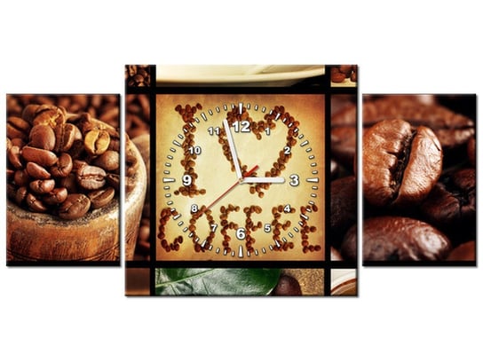 Obraz z zegarem, I love Coffee, 3 elementy, 80x40 cm Oobrazy