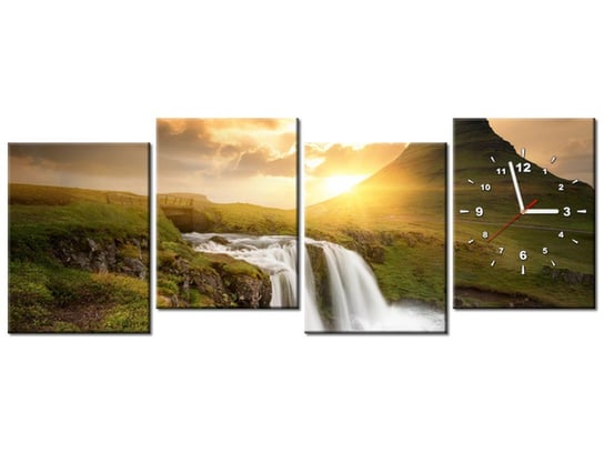 Obraz z zegarem, Islandzki krajobraz, 4 elementy, 120x45 cm Oobrazy