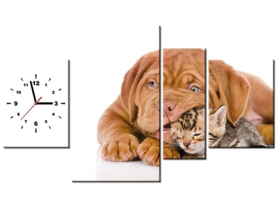 Obraz z zegarem, Jak pies z kotem, 4 elementów, 120x70 cm Oobrazy