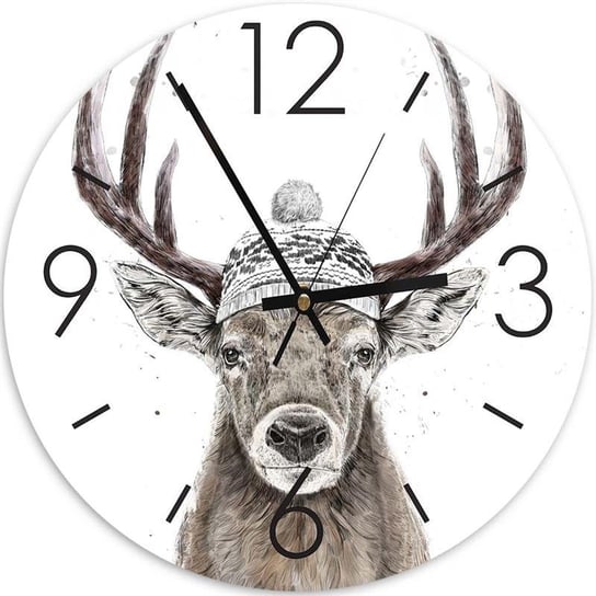 Obraz z zegarem, Jeleń w zimowej czapce - 40x40 Feeby