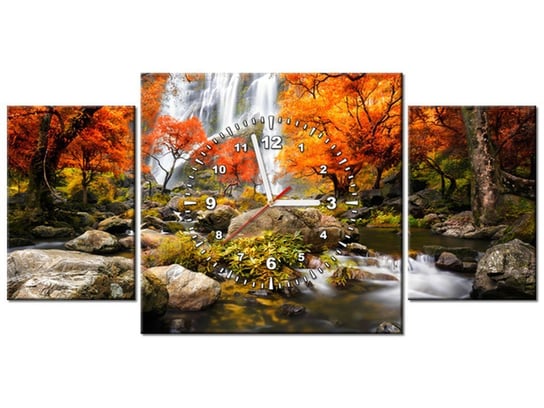 Obraz z zegarem, Jesienny wodospad, 3 elementy, 80x40 cm Oobrazy
