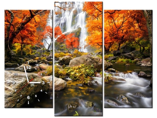 Obraz z zegarem, Jesienny wodospad, 3 elementy, 90x70 cm Oobrazy