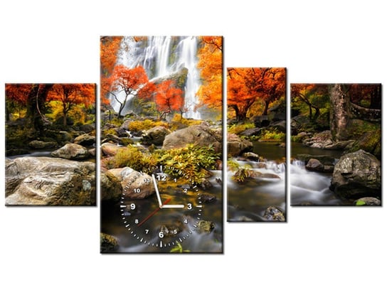 Obraz z zegarem, Jesienny wodospad, 4 elementów, 120x70 cm Oobrazy