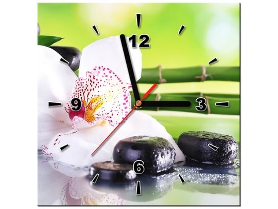 Obraz z zegarem, Kamienie SPA i storczyk, 1 element, 30x30 cm Oobrazy