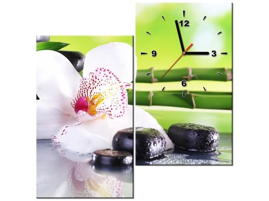Obraz z zegarem, Kamienie SPA i storczyk, 2 elementy, 60x60 cm Oobrazy