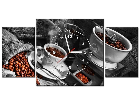 Obraz z zegarem, Kawa arabica, 3 elementy, 80x40 cm Oobrazy