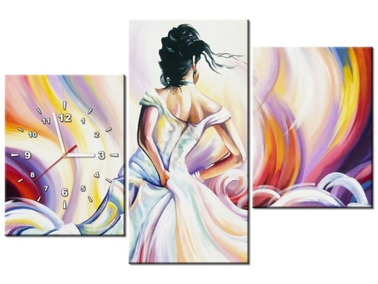 Obraz z zegarem, Kobieta w wirze kolorów, 3 elementów, 90x60 cm Oobrazy