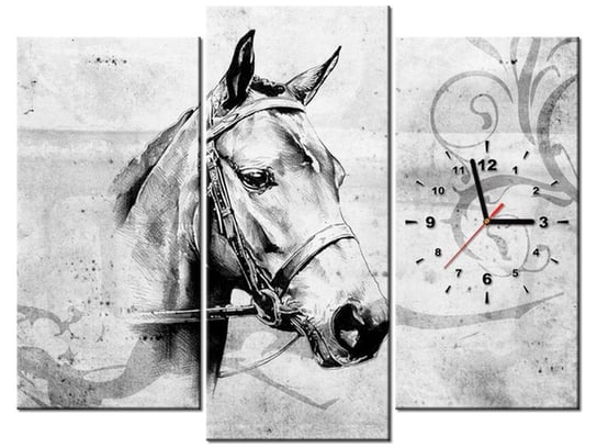 Obraz z zegarem, Koń, 3 elementy, 90x70 cm Oobrazy