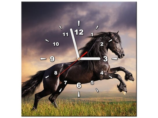 Obraz z zegarem, Koń staje dęba, 1 element, 40x40 cm Oobrazy