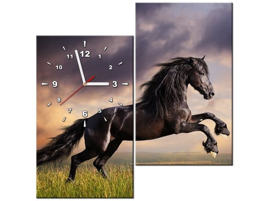 Obraz z zegarem, Koń staje dęba, 2 elementów, 60x60 cm Oobrazy