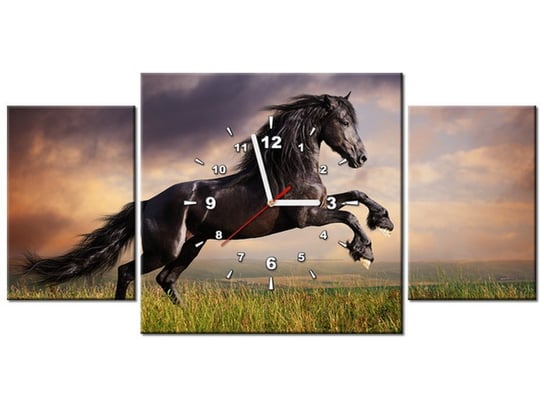 Obraz z zegarem, Koń staje dęba, 3 elementy, 80x40 cm Oobrazy