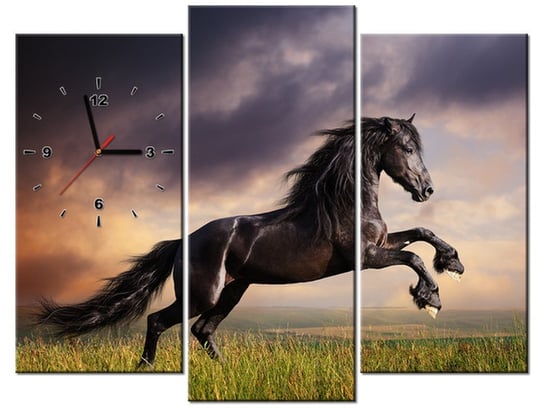 Obraz z zegarem, Koń staje dęba, 3 elementy, 90x70 cm Oobrazy