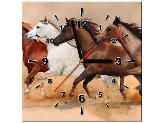 Obraz z zegarem, Konie w galopie, 1 element, 30x30 cm Oobrazy